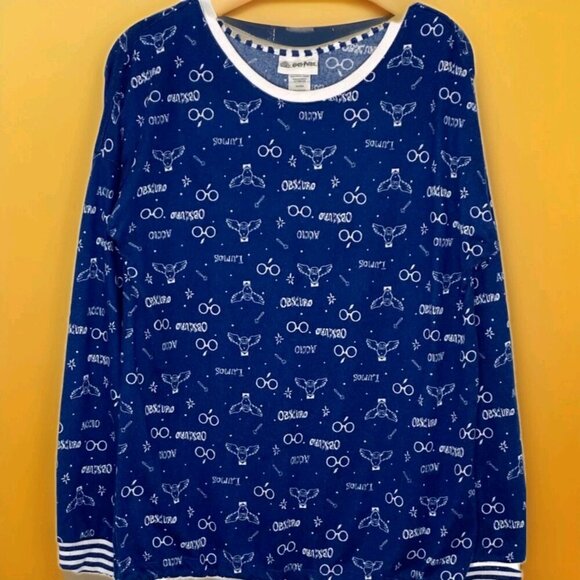 Harry Potter Hogwarts Logo Wizarding World Blue Soft Pullover Medium CR50 New - Picture 1 of 3